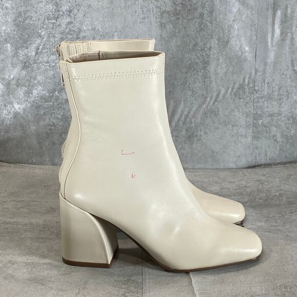 AQUA Women's Bone Leather Julie Square-Toe Block-Heel Booties SZ 6 - Picture 2 of 7